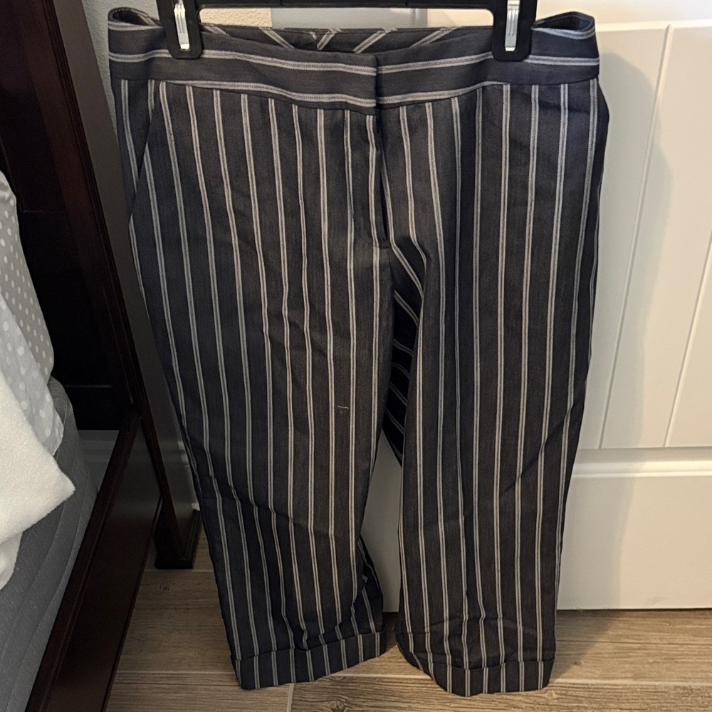 Apostrophe women’s  Black Pants with White Pinstripes cropped and cuffed